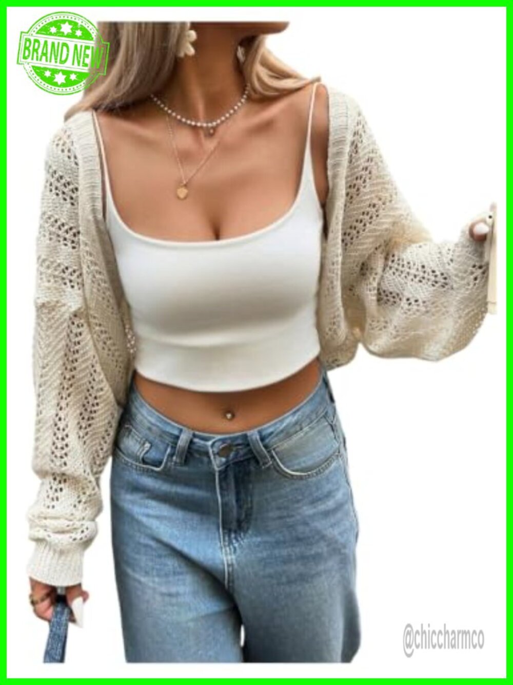 Lightweight Crochet Cropped Shrug Cardigan Long Sleeve Open Front Knit
